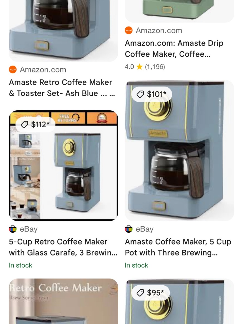 Retro Coffee Maker in Ash Blue with Gold Accents
